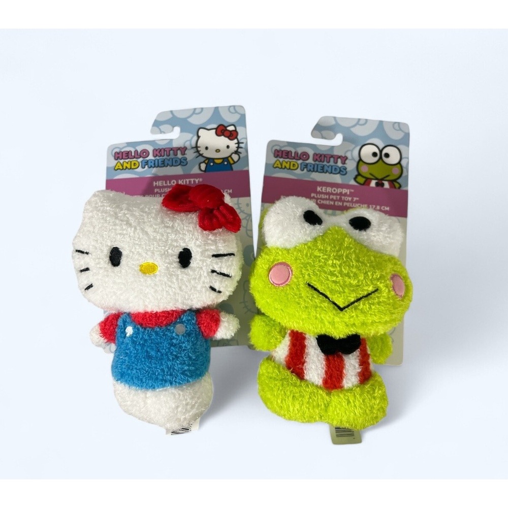 Sanrio Hello Kitty & Keroppi 7" Plush Pet Dog Toy Squeak and Crinkle NEW!